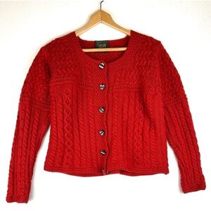Red Cable Knit 100% Irish Wool Cardigan